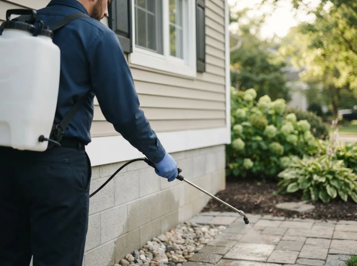 Pest control technician inspecting a home in Courtland, MN